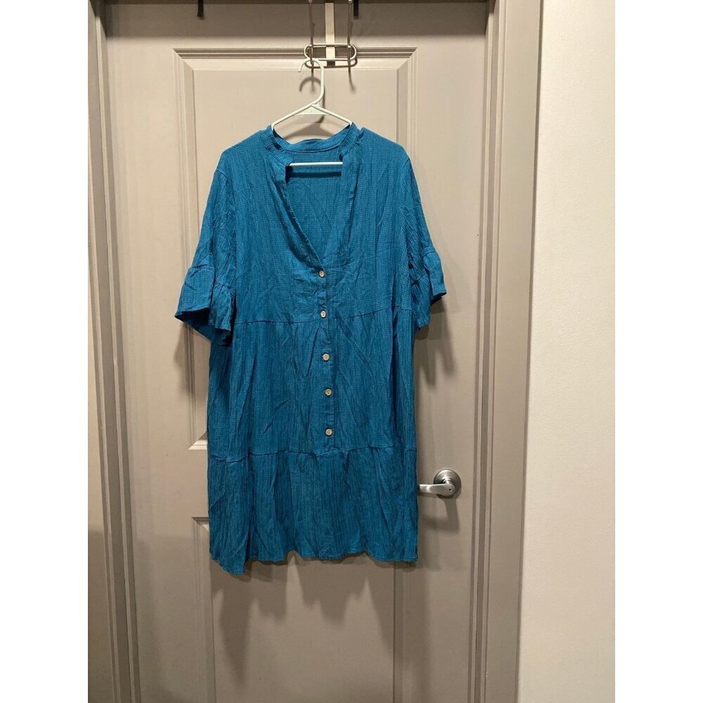 Teal Boho Sundress 2XL Tiered Button Front Summer Dress New